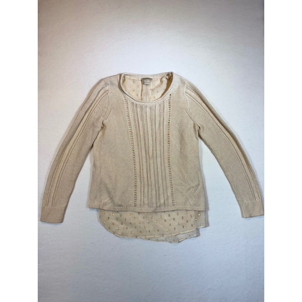 Lucky Brand Women's Cream Knit Sweater Gold Detail Size Small